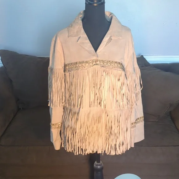 New Free People X Brenda Knight Fringe Embroidered Leather Jacket Size Small
